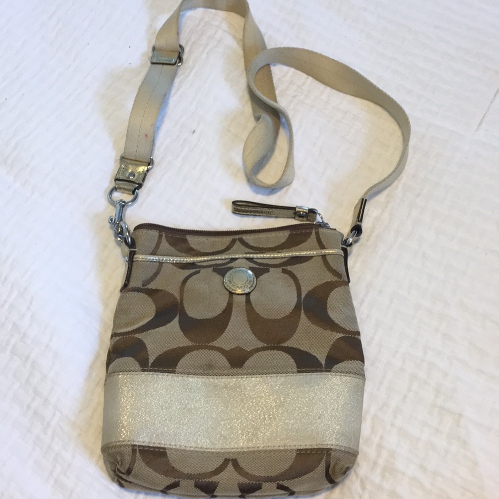 Gold stripe signature coach cross body